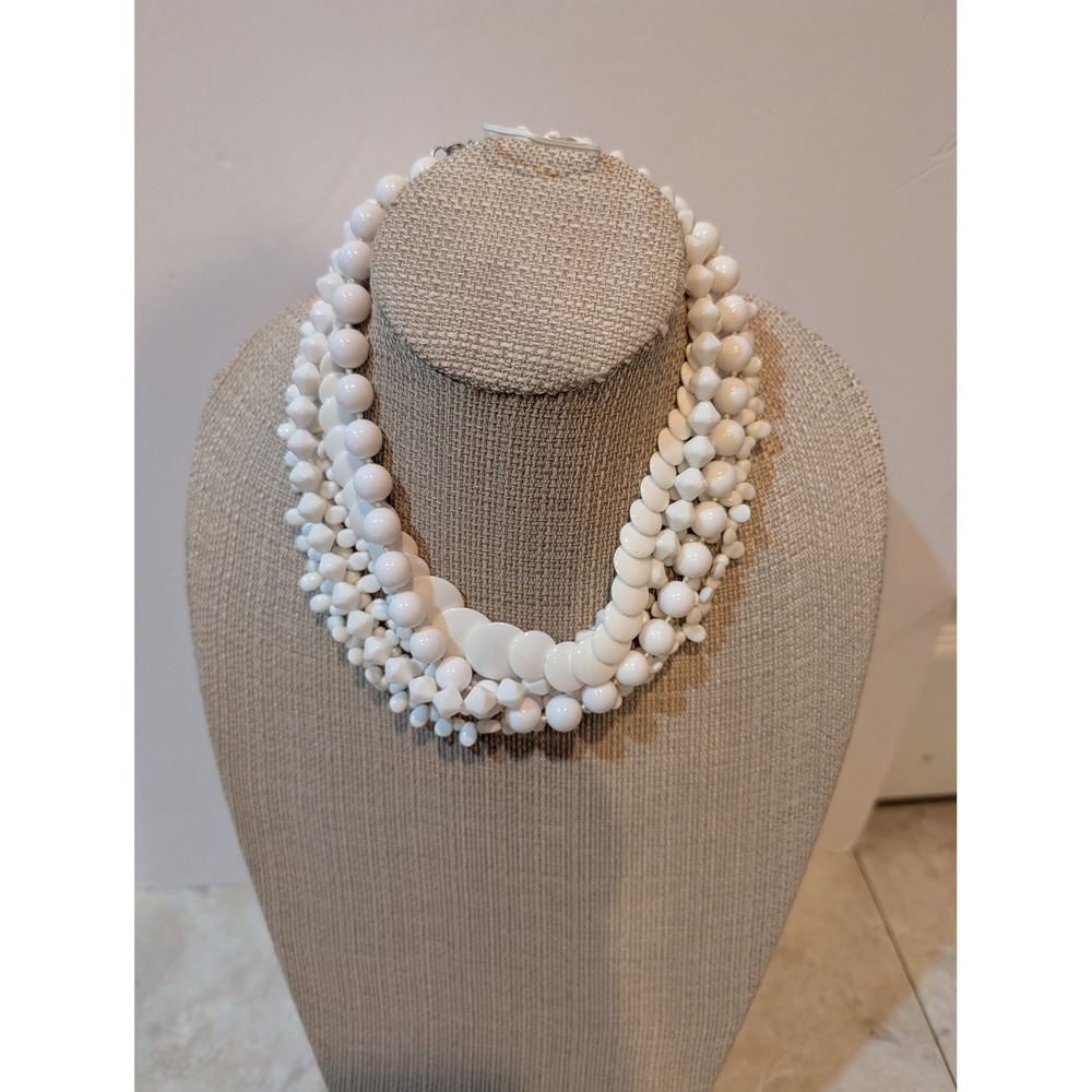 Lot of 4 VTG White Statement Necklace Architectural Geometric Minimalist Jewelry